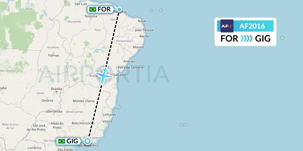 AF2016 Air France Flight Map: Fortaleza to Rio de Janeiro