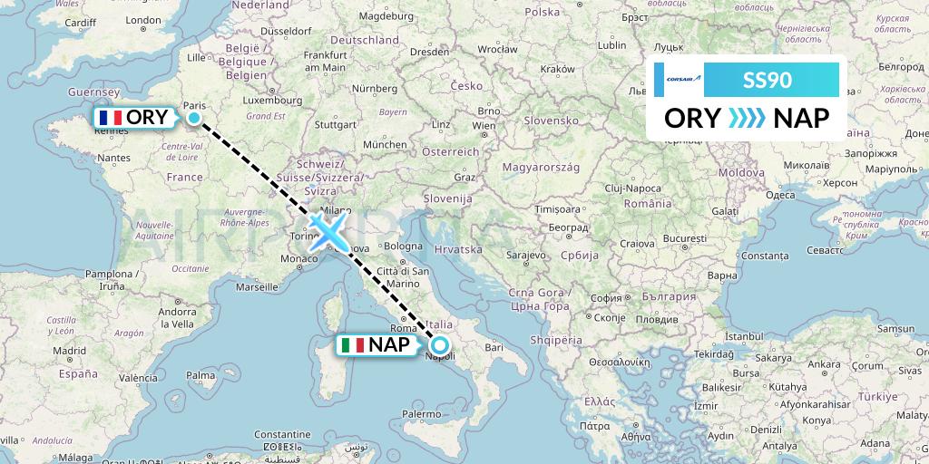 SS90 Corsair Flight Map: Paris to Naples
