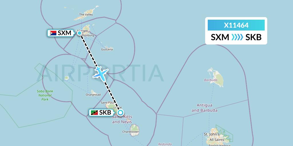 X11464 Nik Airways Flight Map: Sint Maarten to Basseterre