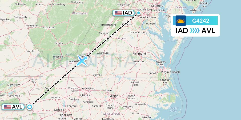 G4242 Allegiant Air Flight Map: Washington to Asheville