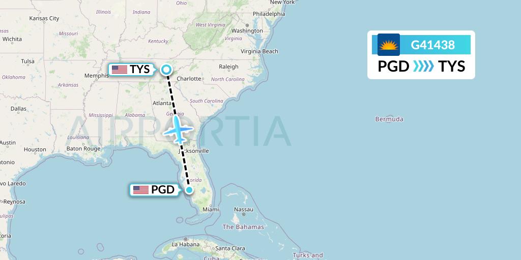 G41438 Allegiant Air Flight Map: Punta Gorda to Knoxville