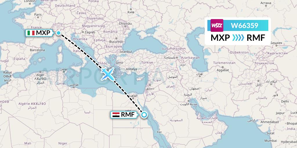 W66359 Wizz Air Flight Map: Milan to Marsa Alam