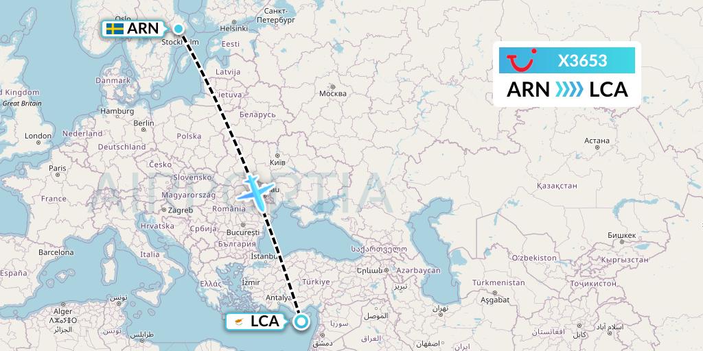 X3653 TUI fly Germany Flight Map: Stockholm to Larnaca