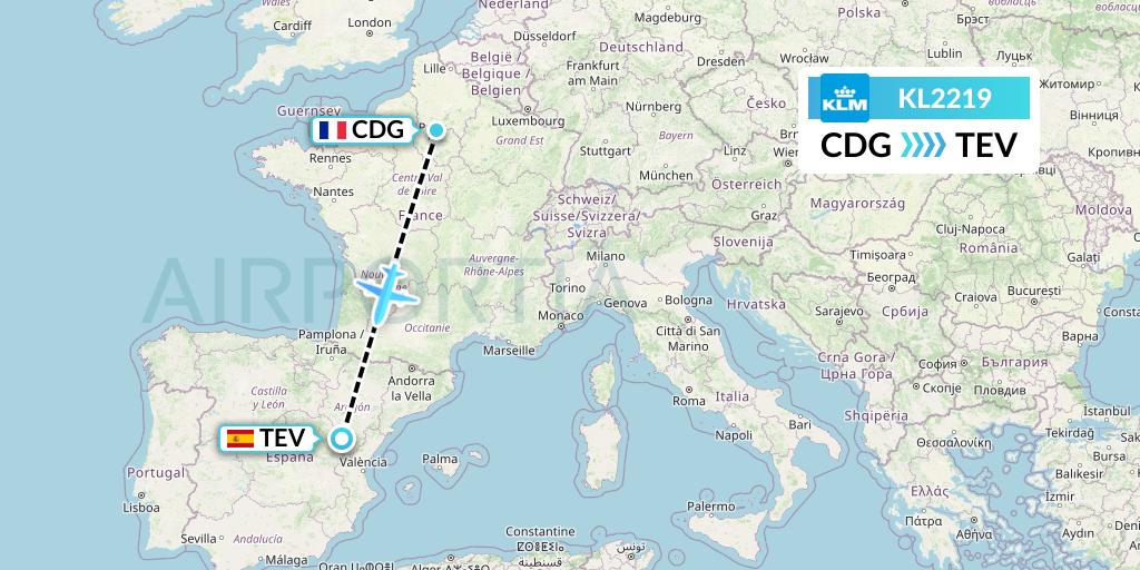 KL2219 KLM Flight Map: Paris to Teruel