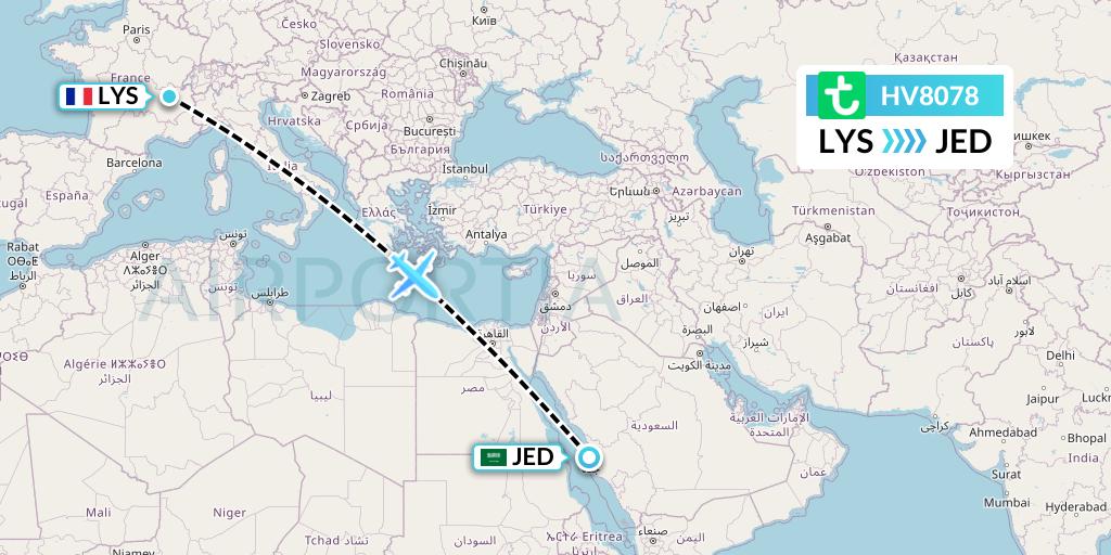 HV8078 Transavia Flight Map: Lyon to Jeddah