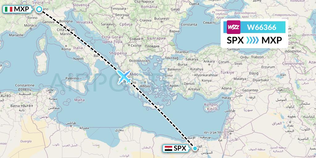 W66366 Wizz Air Flight Map: Cairo to Milan