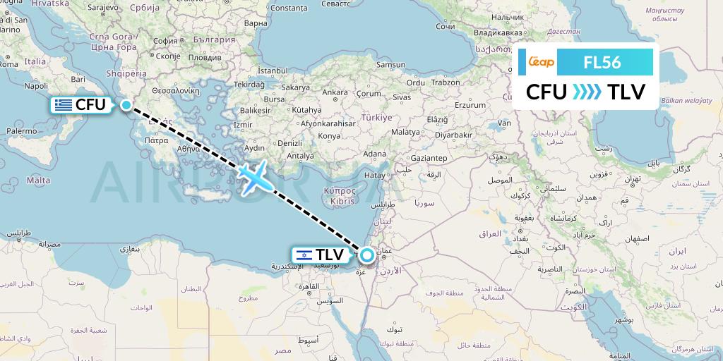 FL56 AirTran Flight Map: Corfu to Tel Aviv