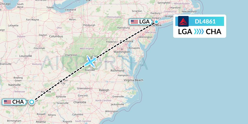 DL4861 Delta Air Lines Flight Map: New York to Chattanooga