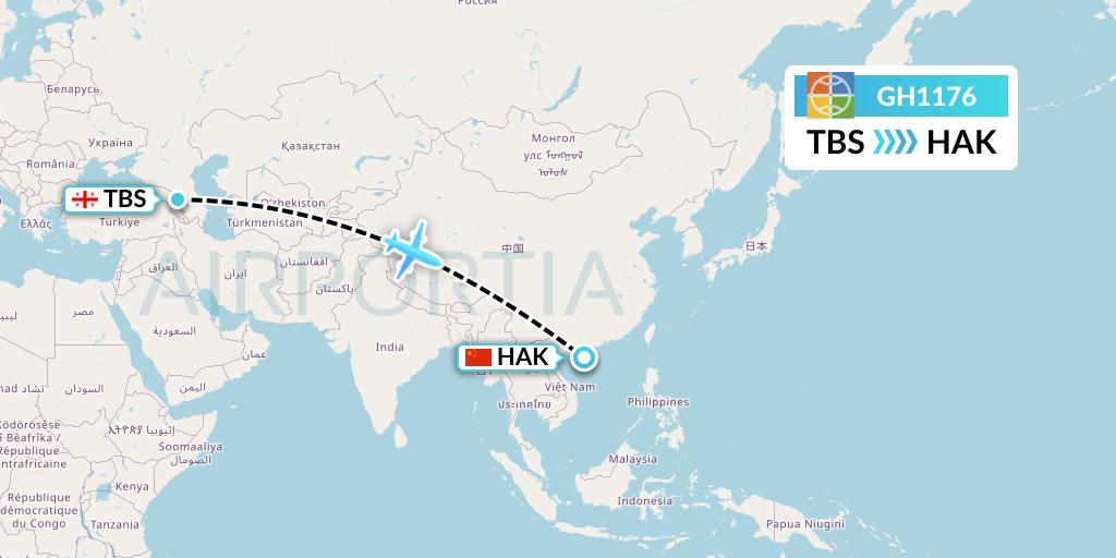 GH1176 Globus Flight Map: Tbilisi to Haikou