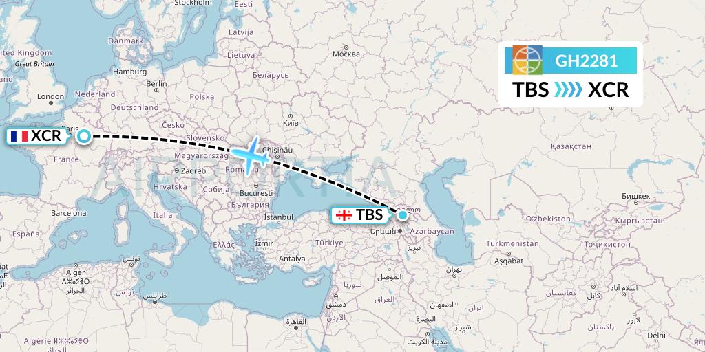 GH2281 Globus Flight Map: Tbilisi to Paris