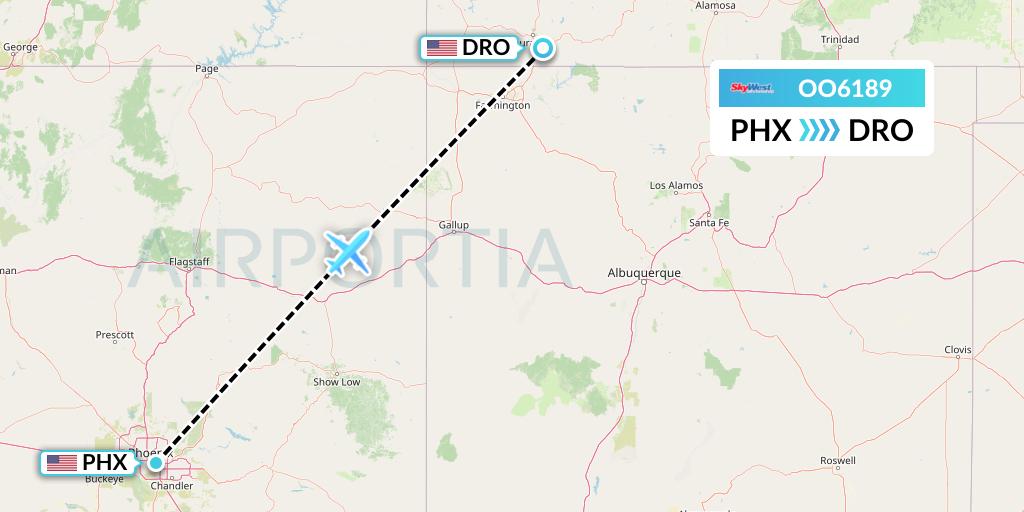 OO6189 SkyWest Airlines Flight Map: Phoenix to Durango