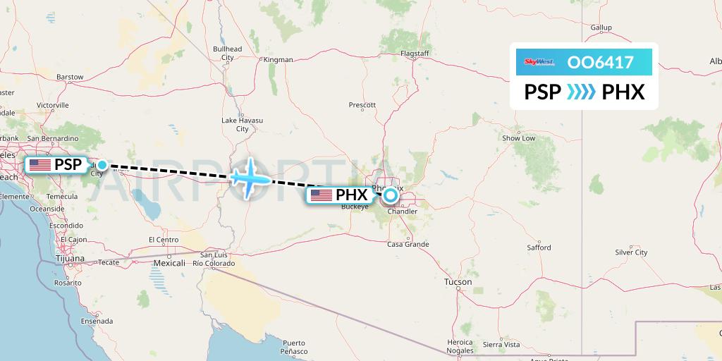 OO6417 SkyWest Airlines Flight Map: Palm Springs to Phoenix