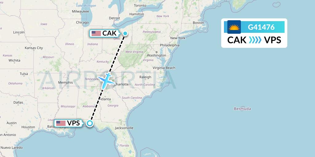 G41476 Allegiant Air Flight Map: Akron to Valparaiso