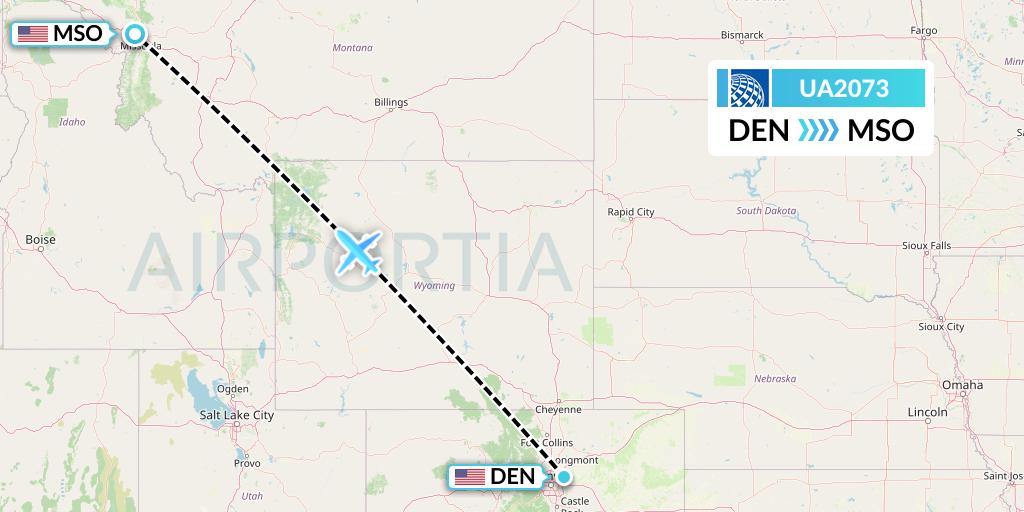 UA2073 United Airlines Flight Map: Denver to Missoula