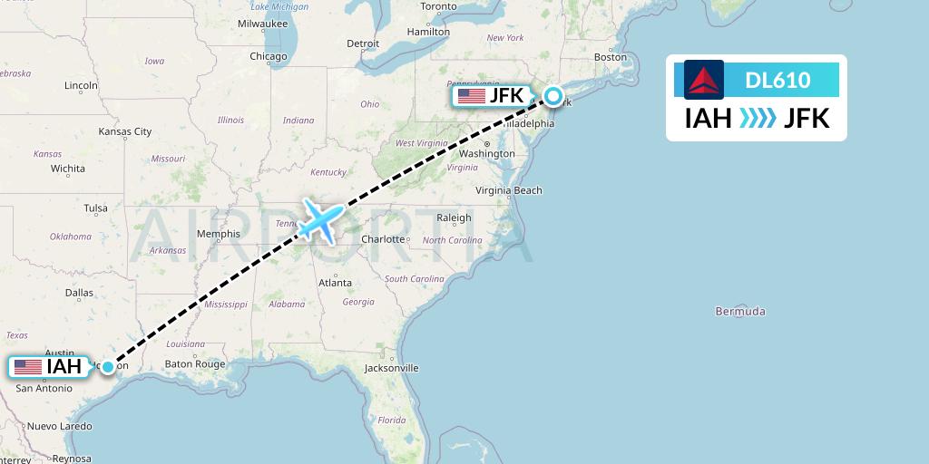 DL610 Delta Air Lines Flight Map: Houston to New York