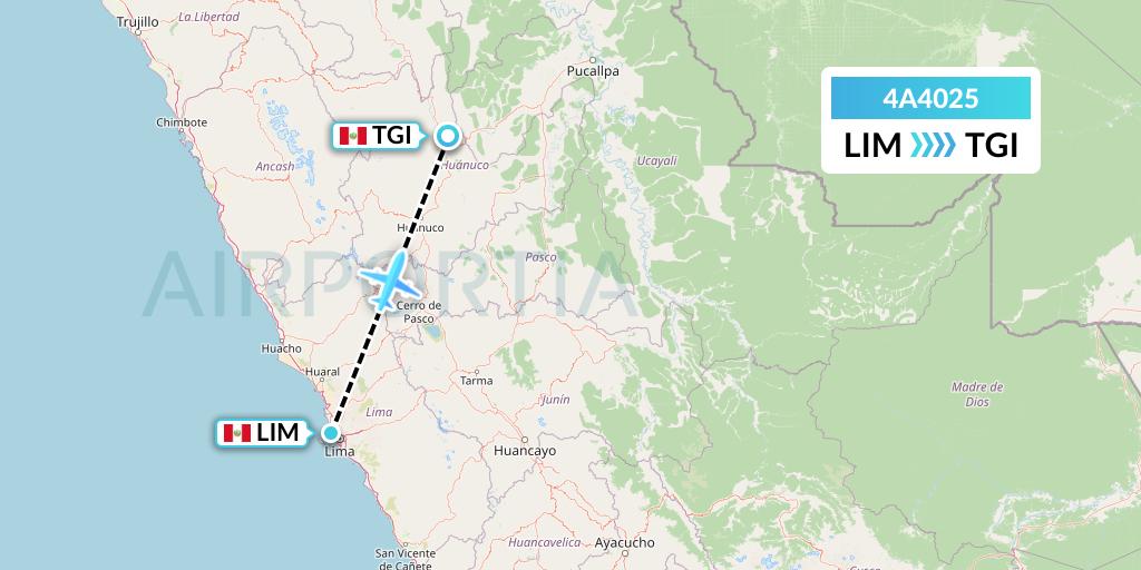 4A4025 Atsa Airlines Flight Map: Lima to Tingo Maria