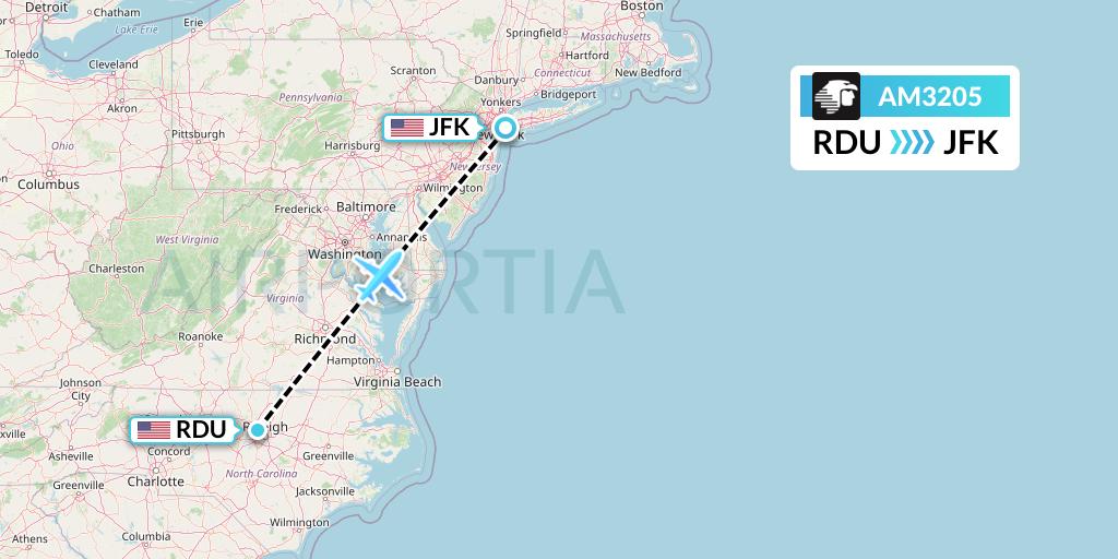 AM3205 Aeromexico Flight Map: Raleigh-Durham to New York