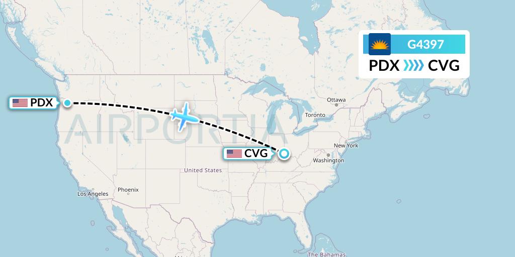 G4397 Allegiant Air Flight Map: Portland to Cincinnati