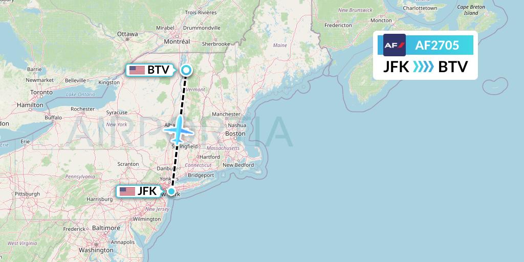 AF2705 Air France Flight Map: New York to Burlington