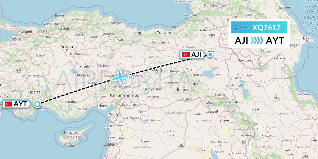 XQ7617 SunExpress Flight Map: Agri to Antalya