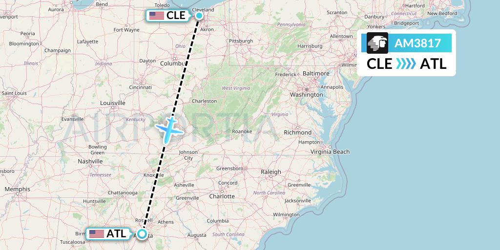 AM3817 Aeromexico Flight Map: Cleveland to Atlanta