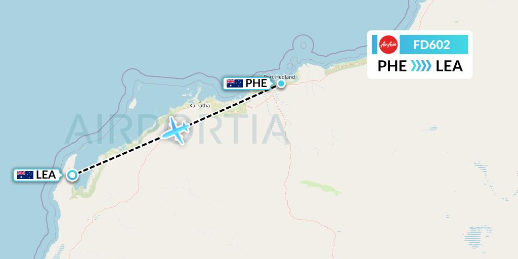 FD602 Thai AirAsia Flight Map: Port Hedland to Learmonth