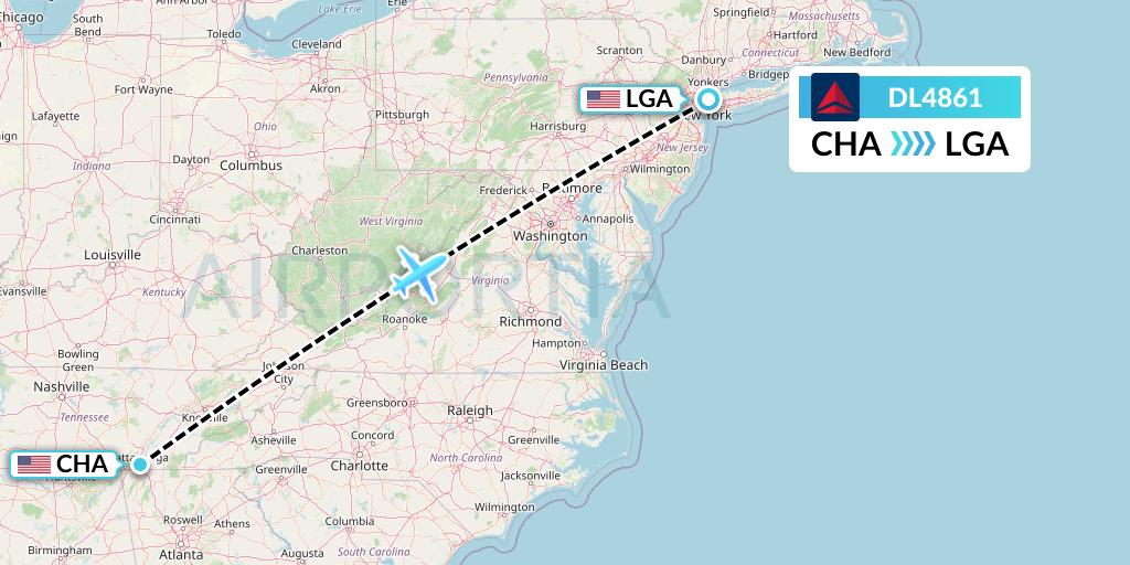 DL4861 Delta Air Lines Flight Map: Chattanooga to New York