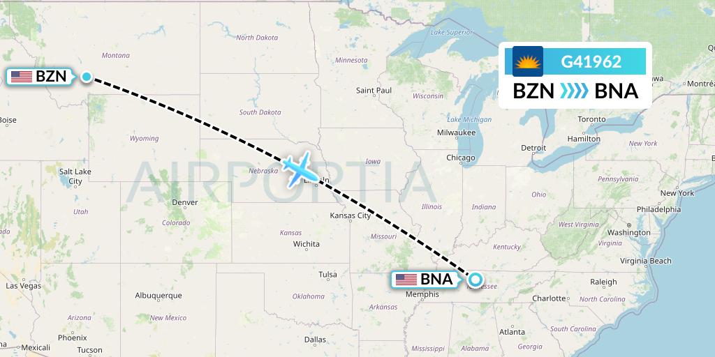 G41962 Allegiant Air Flight Map: Bozeman to Nashville