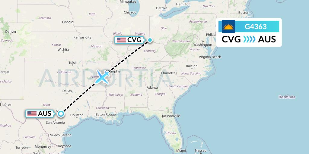 G4363 Allegiant Air Flight Map: Cincinnati to Austin