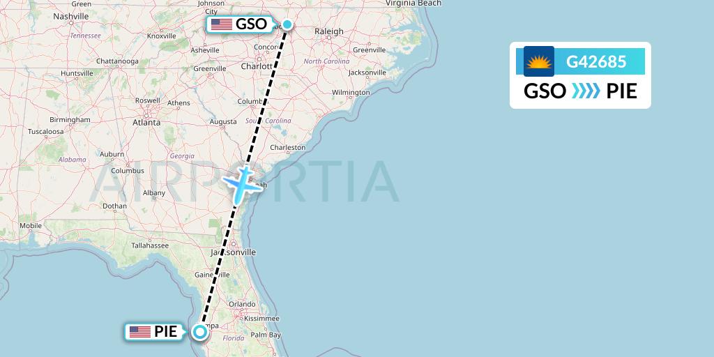 G42685 Allegiant Air Flight Map: Greensboro to St. Petersburg