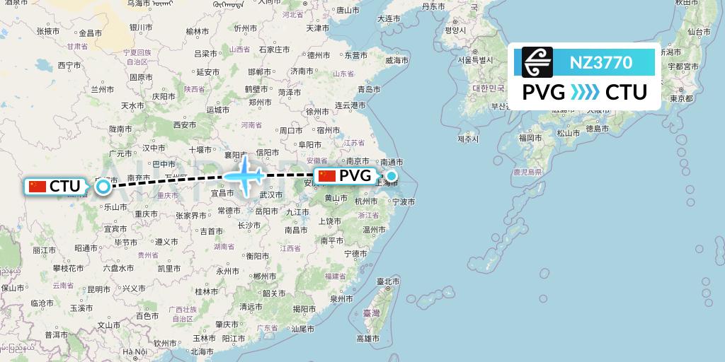 NZ3770 Air New Zealand Flight Map: Shanghai to Chengdu