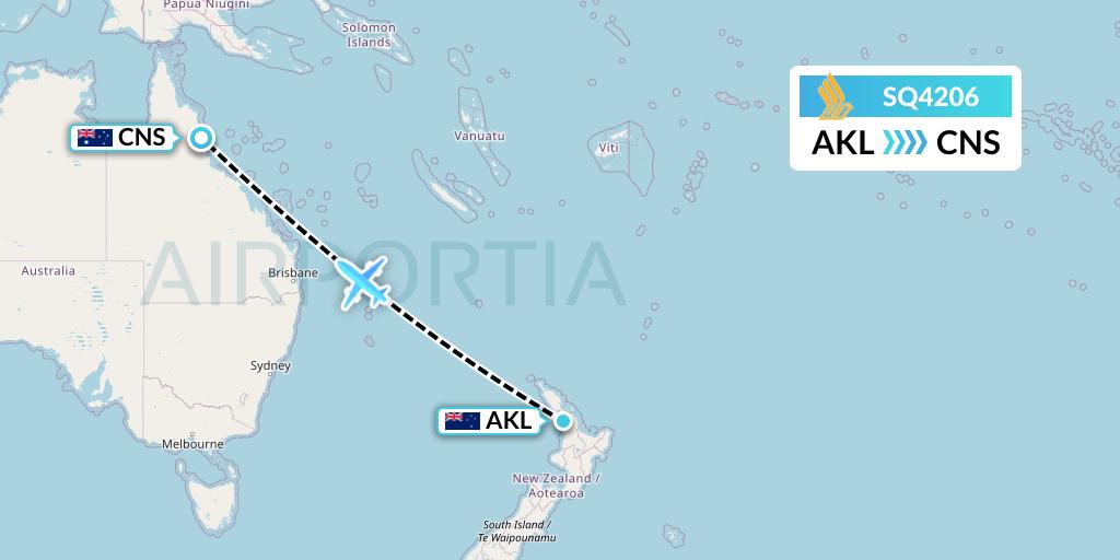SQ4206 Singapore Airlines Flight Map: Auckland to Cairns