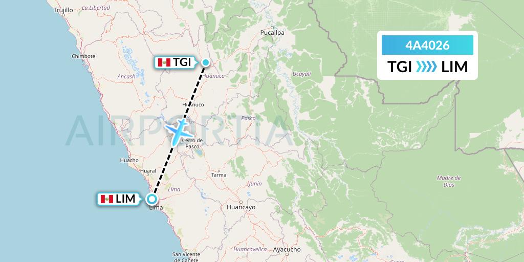 4A4026 Atsa Airlines Flight Map: Tingo Maria to Lima