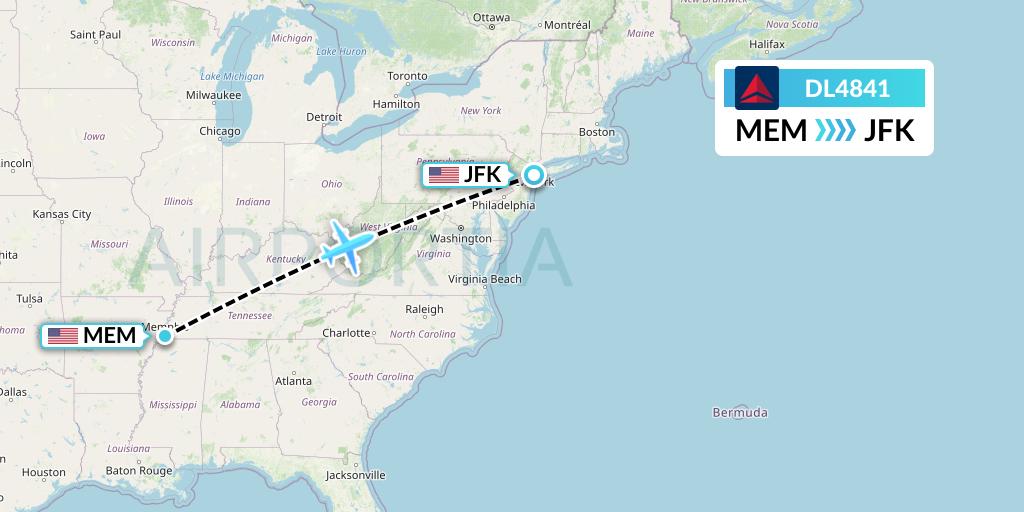 DL4841 Delta Air Lines Flight Map: Memphis to New York