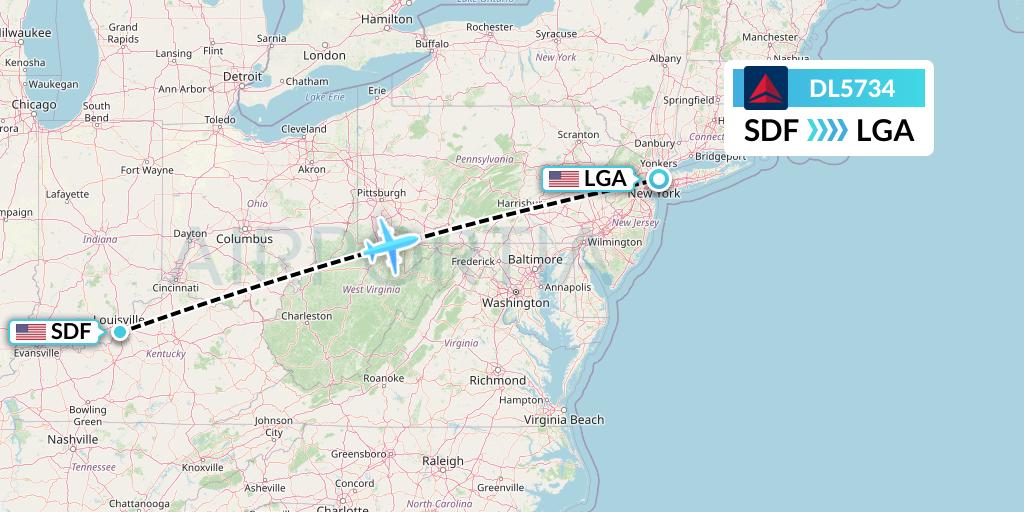 DL5734 Delta Air Lines Flight Map: Louisville to New York