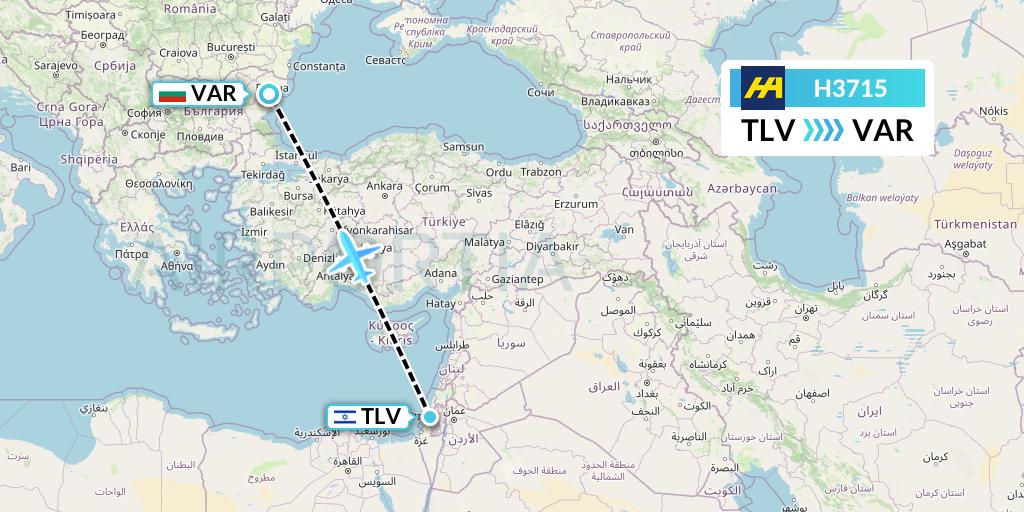 H3715 Harbour Air Flight Map: Tel Aviv to Varna