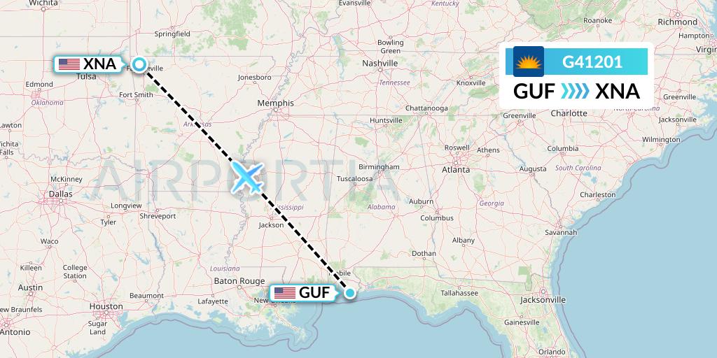 G41201 Allegiant Air Flight Map: Gulf Shores to Bentonville