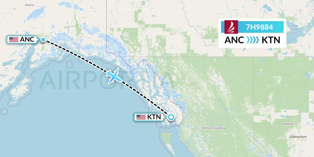 7H9884 Ravn Alaska Flight Map: Anchorage to Ketchikan