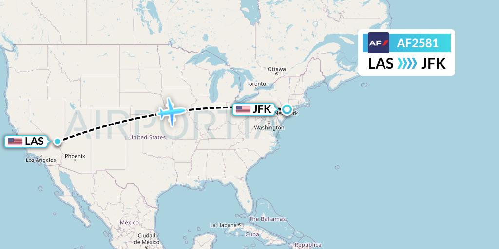 AF2581 Air France Flight Map: Las Vegas to New York