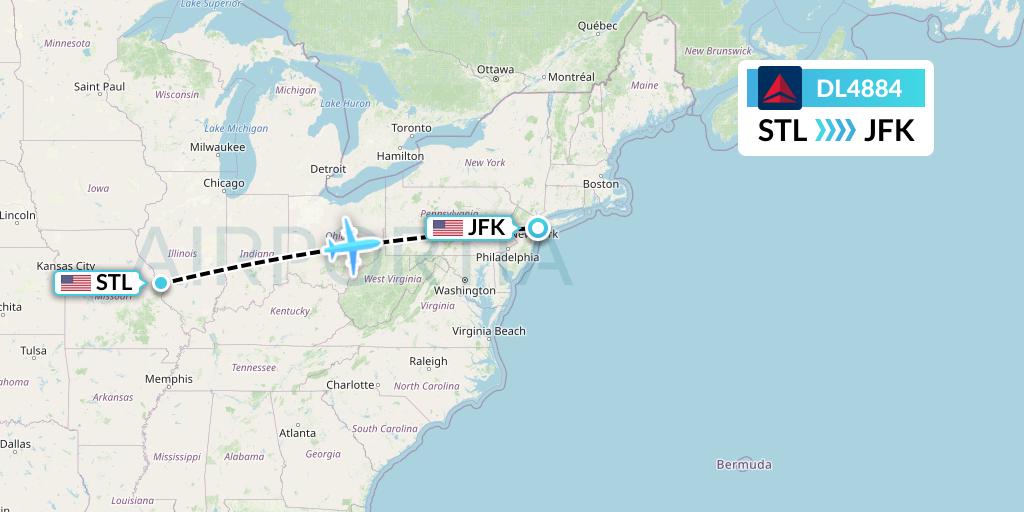 DL4884 Delta Air Lines Flight Map: St. Louis to New York