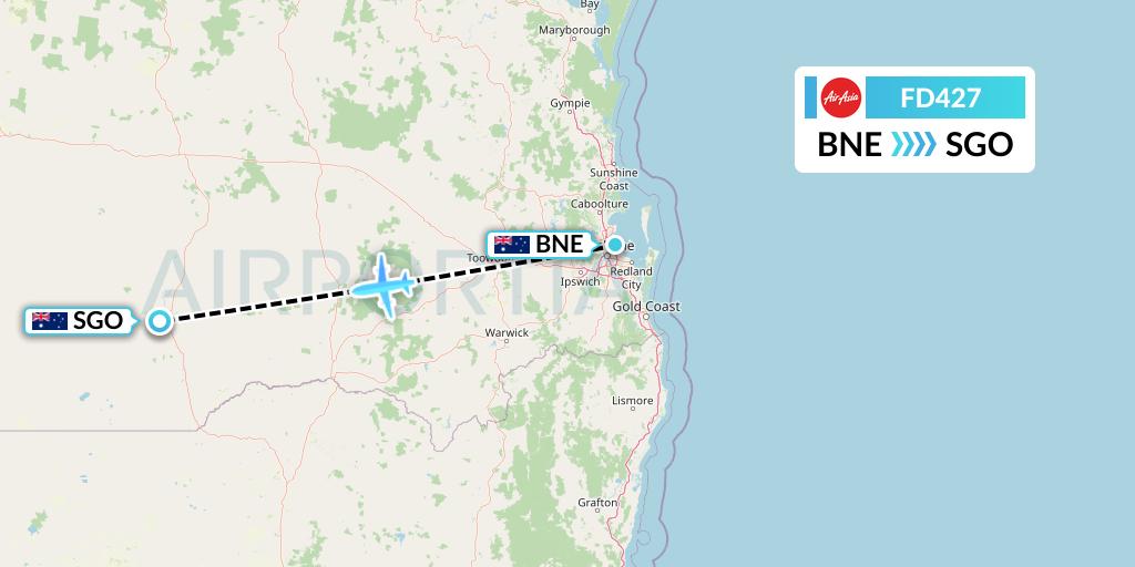 FD427 Thai AirAsia Flight Map: Brisbane to St George