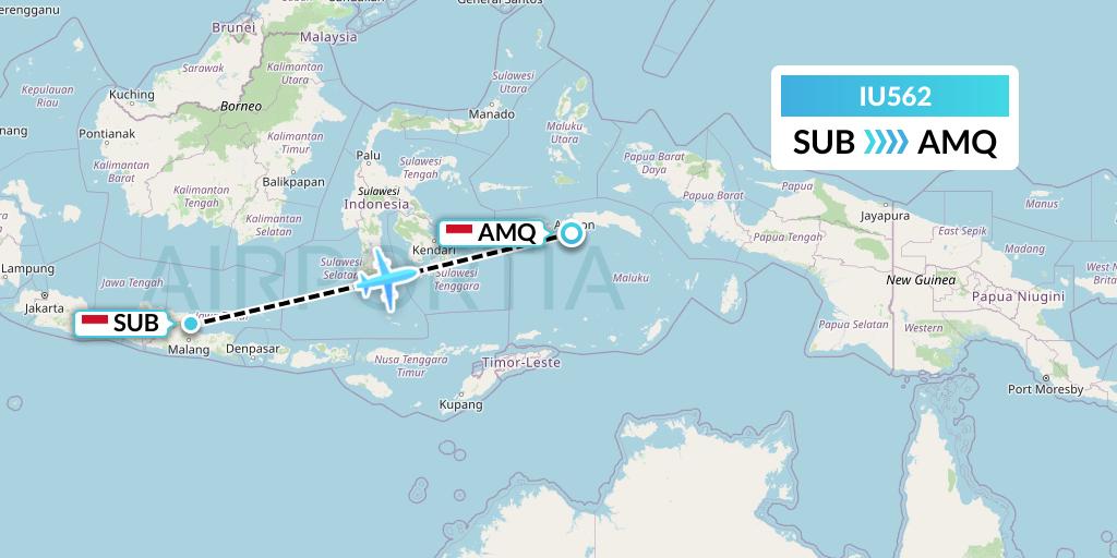 IU562 Pt. Super Air Jet Flight Map: Surabaya to Ambon