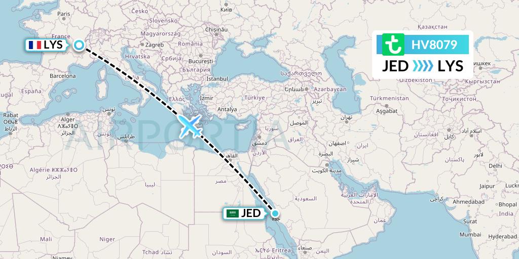 HV8079 Transavia Flight Map: Jeddah to Lyon