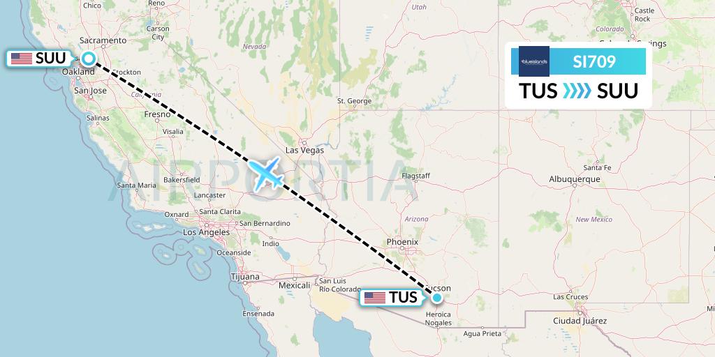 SI709 Blue Islands Flight Map: Tucson to Fairfield
