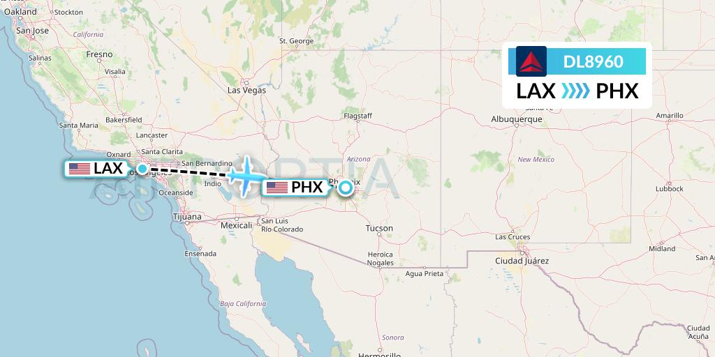 DL8960 Delta Air Lines Flight Map: Los Angeles to Phoenix