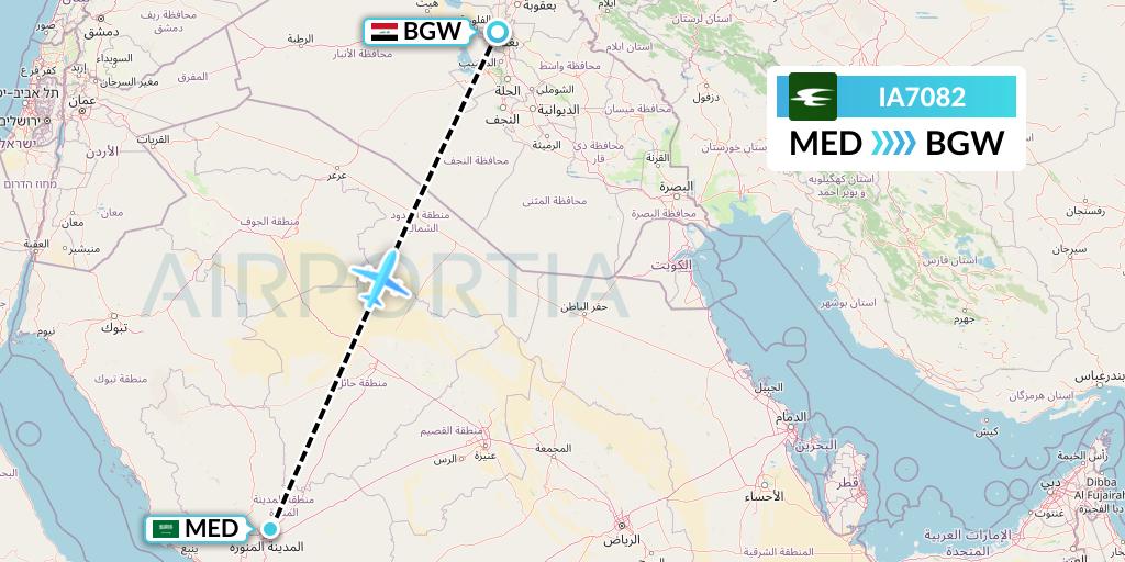 IA7082 Iraqi Airways Flight Map: Medina to Baghdad