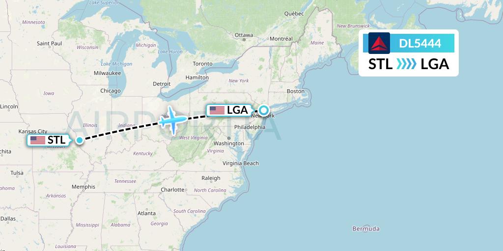 DL5444 Delta Air Lines Flight Map: St. Louis to New York