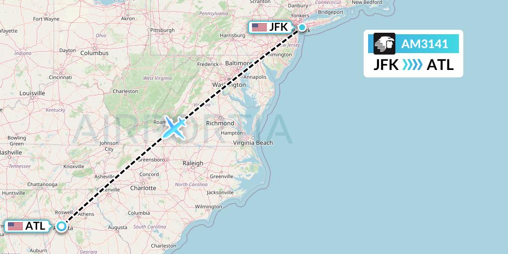 AM3141 Aeromexico Flight Map: New York to Atlanta