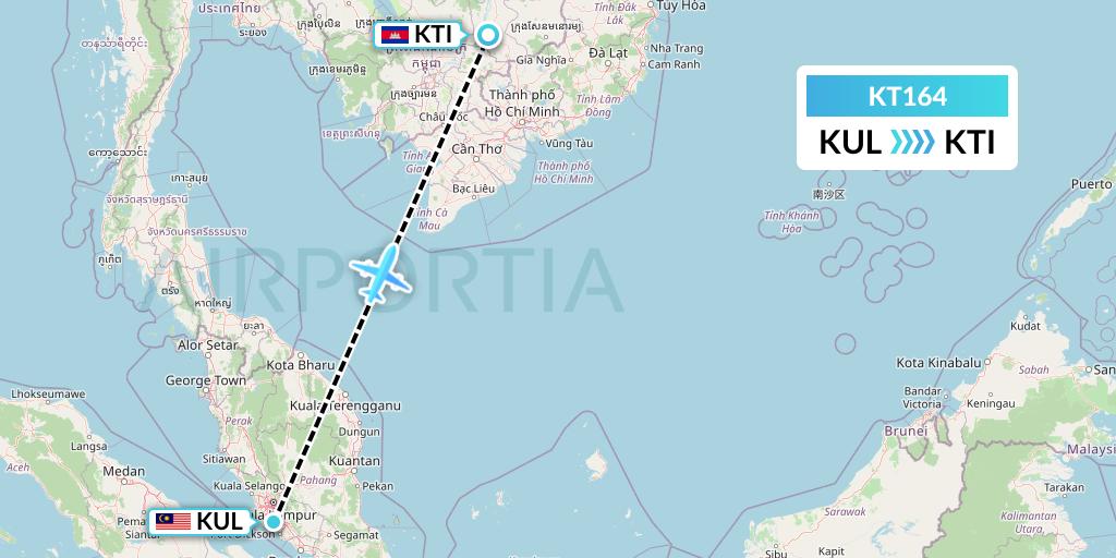 KT164 SiAvia d.o.o. Flight Map: Kuala Lumpur to Kratie
