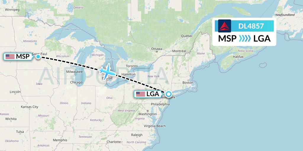DL4857 Delta Air Lines Flight Map: Minneapolis to New York